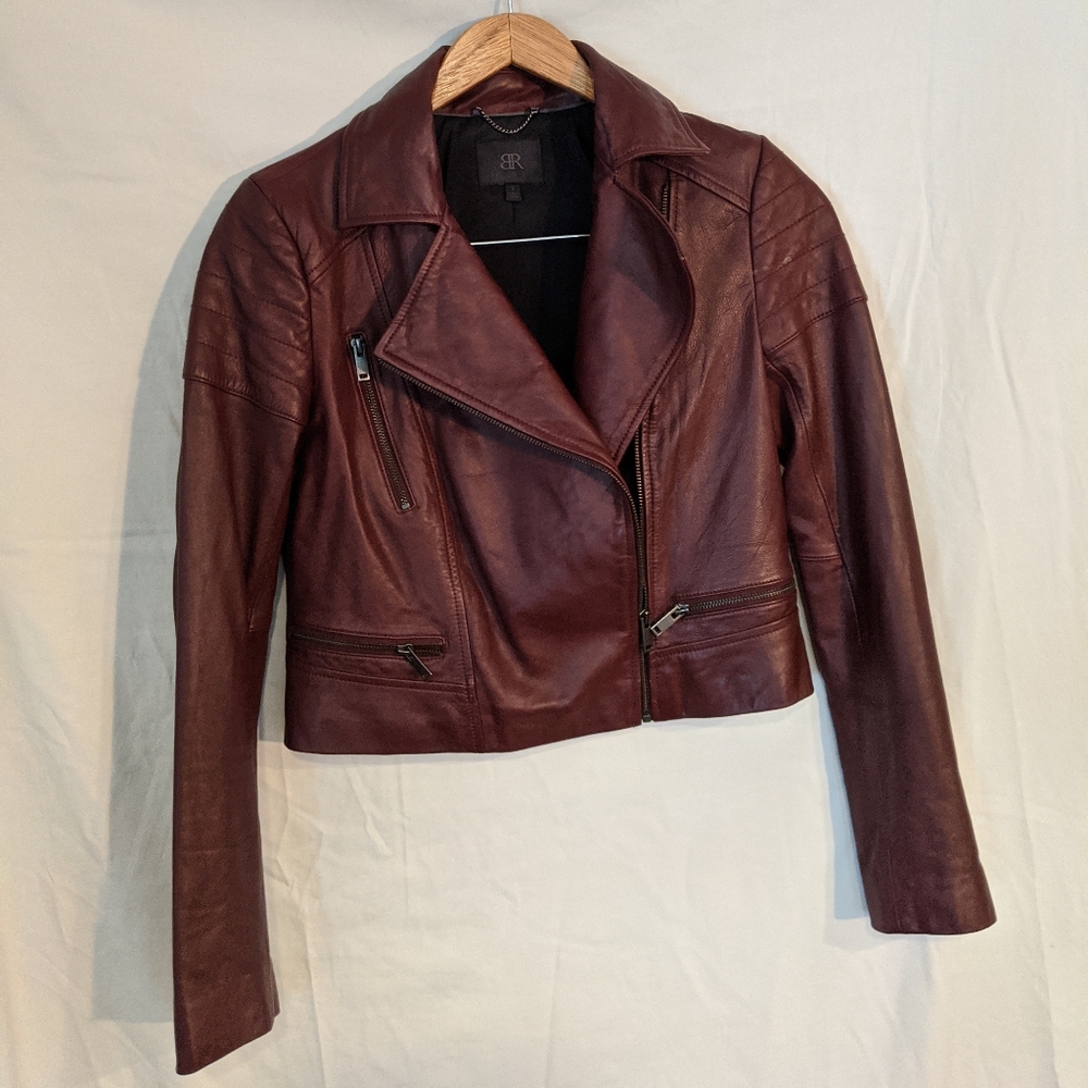 Banana Republic leather crop moto jacket.